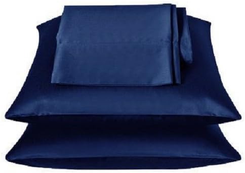 2 Pieces of 350 Thread Count Solid Color Soft Silky Satin Pillow Cases/Protector/Cover (Navy Blue, King)