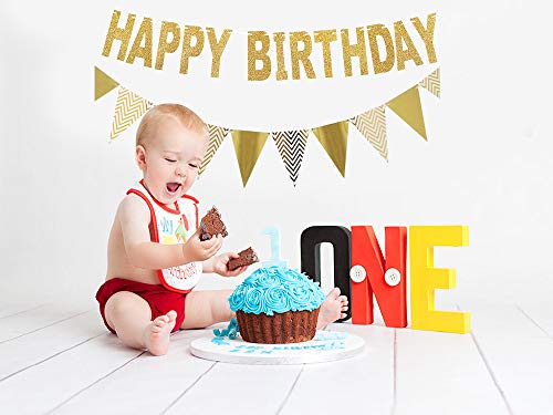 image for Redear Gold Happy Birthday Banner, Glitter Pennant Banner Sparkly Tria
