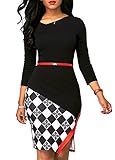 KISSMODA Womens Elegant Midi Work Dresses Slim Fit Colorblock 3/4 Sleeve Bodycon Pencil Dress V Neck