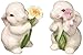 Cute Bunny Rabbits Couple with Flowers Salt & Pepper Shakers