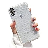 KUMTZO Compatible iPhone Xs/X Case, Crystal Clear Slim Diamond Pattern Soft TPU Anti-Scratch Shockproof Protective Cover for Women Girls Men Boys with iPhone Xs/X 5.8 inch - White