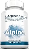 Alpine Nutrition L-Arginine 500mg Free Form - NO2 Nitric Oxide Capsules - 250 Veggie Capsules