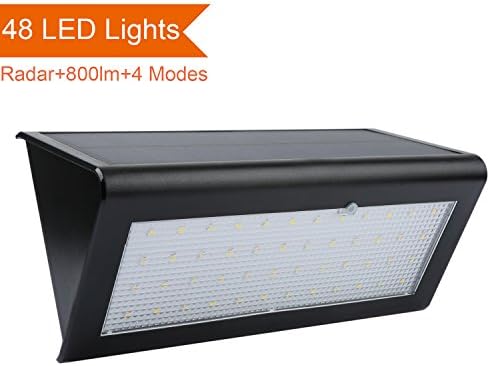 Solar Light Outdoor 48 LEDs Wall Lights Radar Motion Sensor Super Bright Lighting Wireless Waterproof Security Lights for Patio, Deck, Yard, Garden, Path, Home, Driveway, Stairs