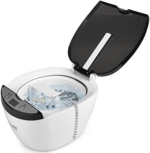 ProHT Professional Denture Ultrasonic Cleaner (04104A) Polishing Jewelry Cleaning Machine for Eyeglasses, Denture, Watch, Ring, Part, 750mL Capacity, w/Digital Timer and LCD Display (Black-White)