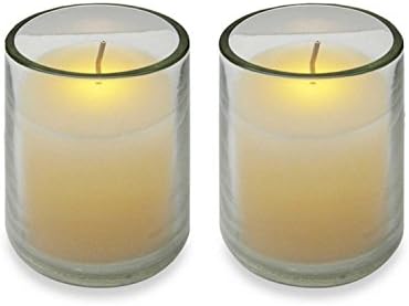 By BriteStar Pack of 2 Ivory Battery Operated Flameless LED Lighted Flickering Wax Votive Candles