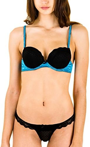 Lady Princess Juniors Push up Bra and Sexy Thong Set with Ruffle Details (34C/Small, Blue)