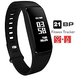 Fitness Tracker,AUPALLA 21BP Smart band Activity Tracker Work With Heart Rate Monitor and Blood Pressure Measure Pedometer Sleep Monitor Calories Track Support iPhone Android Smartphone (black)