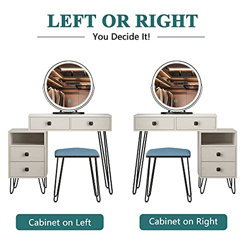 LVSOMT Makeup Vanity Desk Set with Round Mirror and Dimmable LED Lights