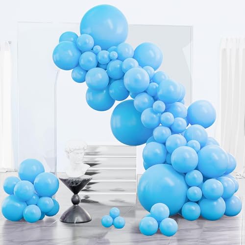 PartyWoo Light Blue Balloons 123pcs Baby Pastel Blue Different Sizes