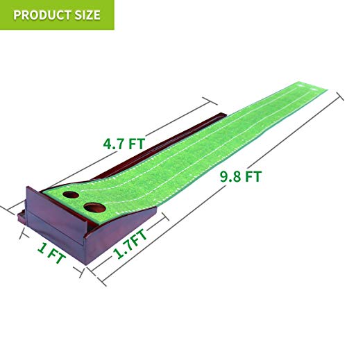 MESIXI Wood Golf Putting Mat Green with Auto Ball Return System