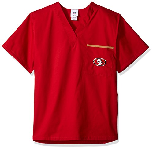 NFL San Francisco 49ers Scrub Dudz Solid Scrub Top, Unisex, Medium, Red