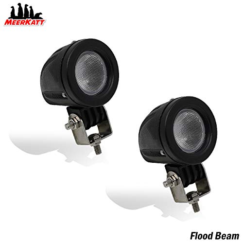 Meerkatt (Pack of 2) 2” Round Work Lights 60 Degree Flood Beam LED Off Road Front Flashlight Fog Lamp Military Bicycle Caravan Trailer Mining Lorry Truck RZR Barge 12V 24V 10-30V DC Night Safety 10w