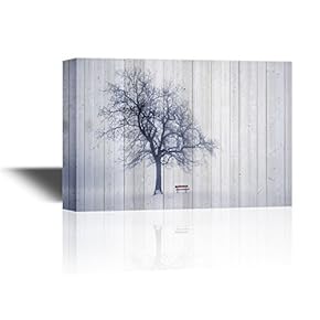Canvas Wall Art - Abstract Landscape with a Bench Under a Black Tree on Wooden Styel Background - Gallery Wrap Modern Home Art | Ready to Hang - 12x18 inches