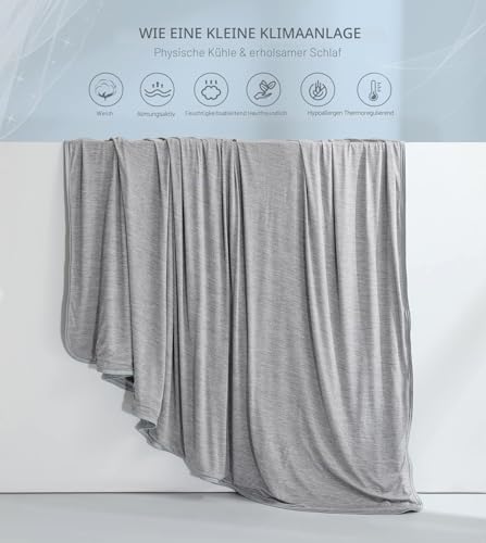 Marchpower Cooling Blanket, 150 x 200 cm, Light Summer Blanket with Japanese Arc-Chill Q-Max > 0.43 Cooling Fibres, Absorbs Body Heat, 2 in 1 Double-Sided Children's Blanket, Sofa Blanket, Travel Blanket, Grey