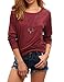 Haola Women's Long Sleeve Tops Round Neck Casual Teen Girls Tees Loose T Shirts Blouse L WineRed