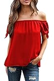 Relipop Summer Women's Short Sleeve Off Shoulder Tops Casual Shirt Blouses (XX-Large, Dark Red)