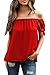 Relipop Summer Women's Short Sleeve Off Shoulder Tops Casual Shirt Blouses (XX-Large, Dark Red)
