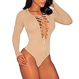 Grace's Secret Women's Deep V Neck Lace up Bodysuit
