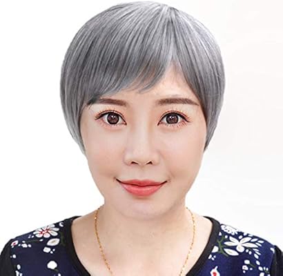 Niboka Old Women Mother Mom Short Black And Grey Wigs Hair Madam