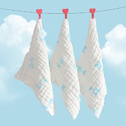 SOLOKA Baby Pure Cotton Face Towel Newborn Bibs Infant Feeding Burp Cloth Baby Towels Bath Washcloth (Blue Deer)