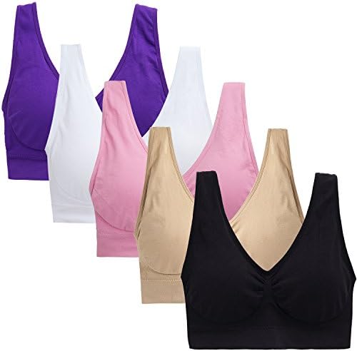 CALNARTIA 5Pack Womens Cozy Bra Seamless Wire Free Pullover Bra Sleeping Bralette (Large, Black/Nude/Pink/Purple/White)