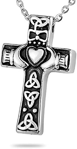 MEMORIALU Celtic Claddagh Heart Cross Cremation Jewelry Memorial Urn Necklace for Ashes Pendant