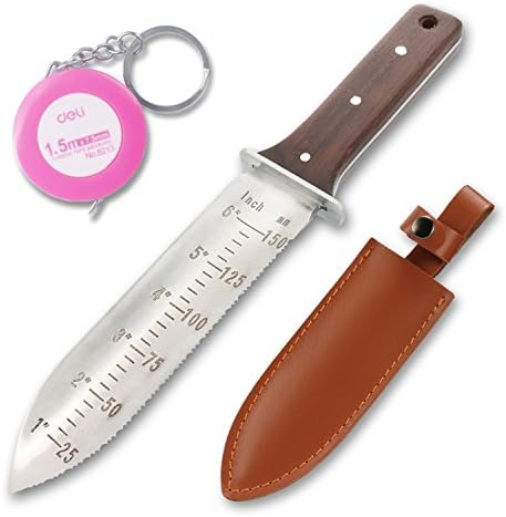 Japanese Hori Hori GRESAHOM 12" Garden Knife,Soil Digging Tool for Weeding, Landscaping, Gardening, Hunting, Metal Detecting or Fishing with Leather Sheath and Free Tape, Perfect Garden Tool-black