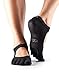 ToeSox Women's Plie Full Toe Grip for Yoga, Pilates, Barre, Dance, Toe Socks With LEATHER PAD (Black) Medium