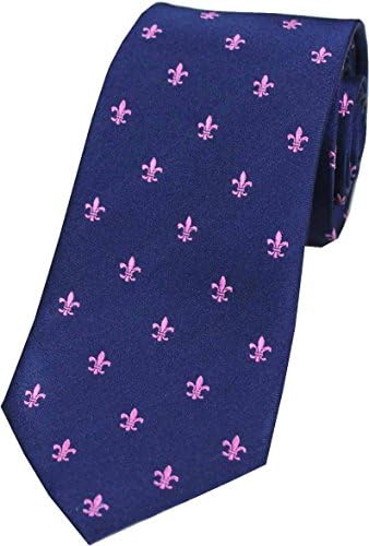 David Van Hagen Mens Fleur de Lys Silk Tie - Navy/Pink
