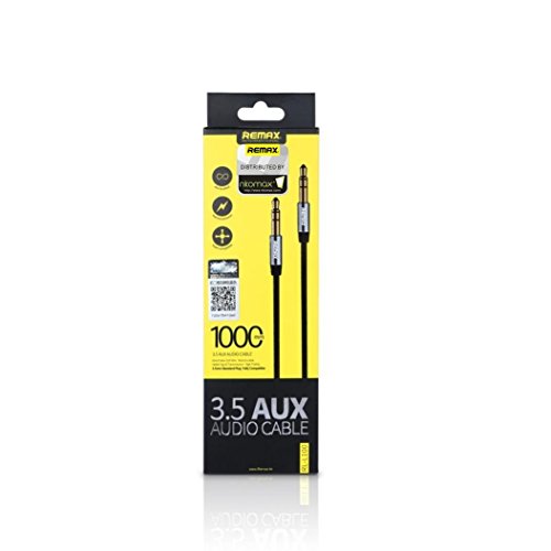 Audio Cable Male to Male 3.5mm Auxiliary Cable with Gold Plated Connectors for Apple, Android Smartphones, Tablet and MP3 Players - Standard Packaging (Black)