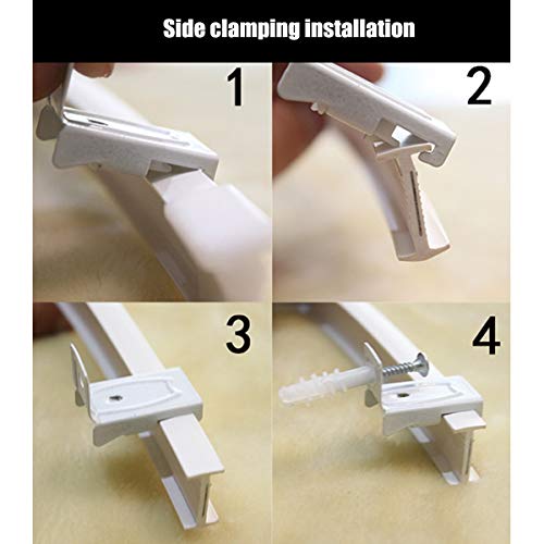 HAPYLY 4 Meter Flexible Plastic PVC Curtain Track Runner Rail Wall Ceiling Mounted Fixing Hooks Shower Curtains Room Divider with Instruction Mounting Accessories Include White (Side Clamping) - Thumbnail 3