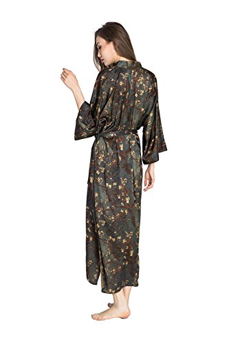 Old Shanghai Women's Kimono Robe Long - Watercolor Floral, Yurina- Slate, One Size - Thumbnail 5