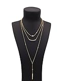Geerier Layered Gold Disc Choker Y Type Bar Necklace Pendant Pearl Bead