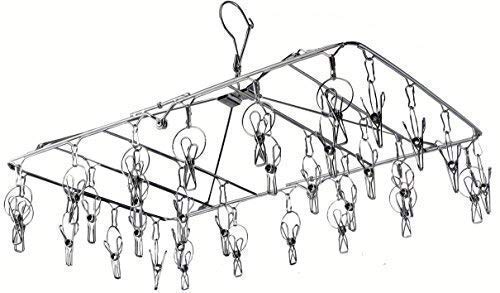 Pro Chef Kitchen Tools Stainless Steel Clothes Drying Rack - Folding Portable Metal Hanger is Collapsible to Save Space to Hang Dry Laundry or Organize Closets Includes 30 Wire Clothespins