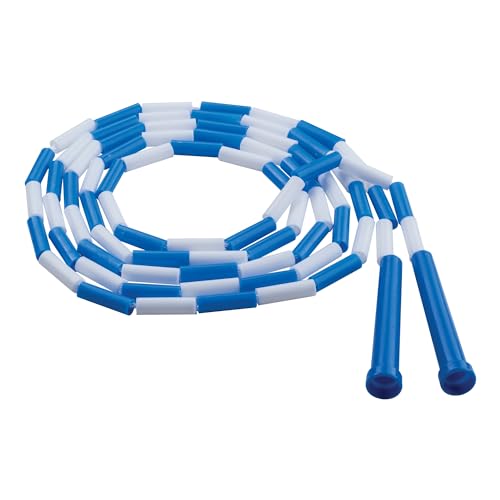 Champion Sports Corda segmentada para fitness, 2,8 m de comprimento, azul e branco – Cordas de pular clássicas com contas para educação fĂsica, vidro de academia, uso pessoal – Corda de pular premium para crianças, adultos