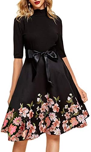 YIXUAN Women Long Sleeve Sweater Turtleneck Cocktail Swing Party Dress