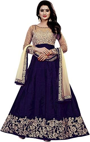Khileshwai Fashion Women's Silk Anarkali Suit (Kr01_Kr23 _Blue_Free Size)