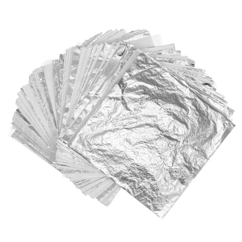 COHEALI 500pcs Silver Gilding Foil Imitation for Art Crafts Furniture Decoration Non-Edible Foil for Gilding Crafting and Interior Design