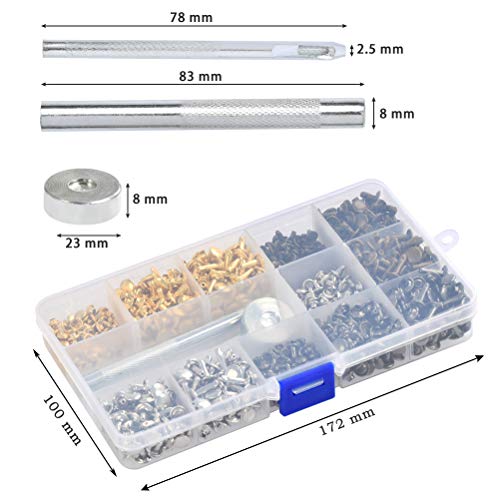 Double Capped Rivets - 480 Sets Leather Rivets, 6-8mm Double Head Rivet Studs Metal Purse Notions Rivet Studs with Setting Tools for Clothes Bag/Belt Leather Craft Repair Decoration