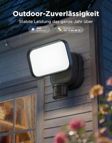 Govee Outdoor LED Spotlight, 3000 lm, 6500 K, PIR Sensor, IP65 Security Light | RGBWW Secure Floodlight, PIR 120°/15m Motion Sensor, Luminblend+ 10000K, 80+ Scenes, Alexa, Google, Matter, Garden & Balcony