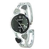 ELEOPTION Bracelet Design Quartz Watch with Heart Rhinestone Stainless Steel Band Free women's Watch Box (Loving-Black)