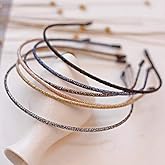 WOVOWOVO 4mm Thin Headbands for Women Plastic Skinny Womens Headband, 6 PCS Shiny Girls Headbands Trendy Sparkly Hair Accessories for Women Girls Teens, Solid Colors