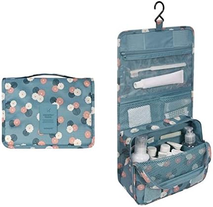 Hanging Toiletry Bag Travel set waterproof portable man women cosmetic organizer pouch Hanging wash bags (Blue Flower)