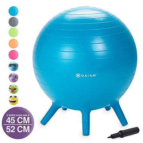 Gaiam Kids Stay-N-Play Children's Balance Ball - Flexible School Chair Active Classroom Desk Alternative Seating Built-In Stay-Put Soft Stability Legs, Includes Air Pump - Thumbnail 7