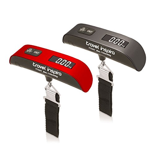 travel inspira Luggage Scale, Portable Digital Hanging Baggage Scale for Travel, Suitcase Weight Scale with Rubber Paint, 110 Pounds, Battery Included, Sliver, 2 Pcs