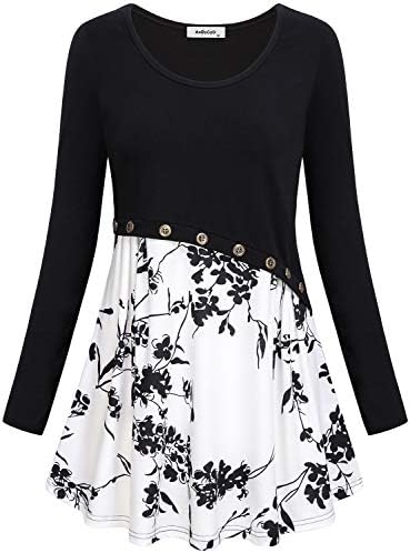 Women's Short/Long Sleeve Color Block Flare Floral Printed Tunic Dress