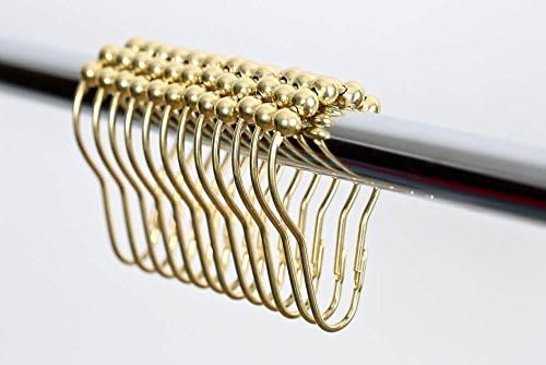 nikkouware Easy Install Rustproof Shower Curtain Hooks - Frictionless Stainless Steel Metal - Easy Glide Shower Rings for Shower Curtains Rods - Polished Brass - Set of 12 Hooks