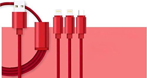 UNCLE 7 USB cable Premium quality usb charging cable USB 3 in 1 multiple nylon braided fast charging cable USB type c cable 8 pin usb lightning cable micro usb cable For iPhone and Android (RED)