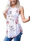 Sidefeel Women Floral Print Sleeveless Babydoll Tank Top with Lace Trim Large White