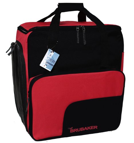 BRUBAKER "Superfunction Combo Ski Boot Bag and Ski Bag for 1 Pair of Ski up to 170 cm, Poles, Boots and Helmet - Black Red